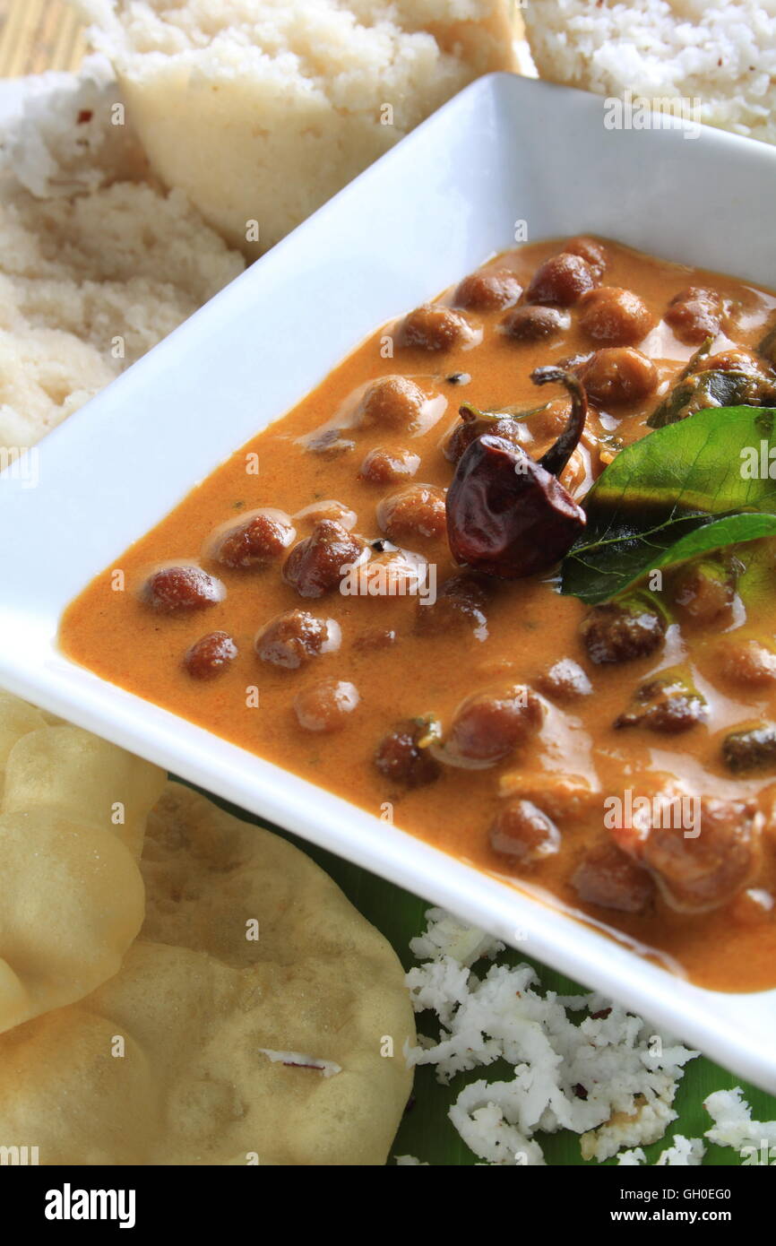 A traditional Kerala breakfast staple, Bengal gram cooked in Kerala spices & dry roasted coconut. Stock Photo