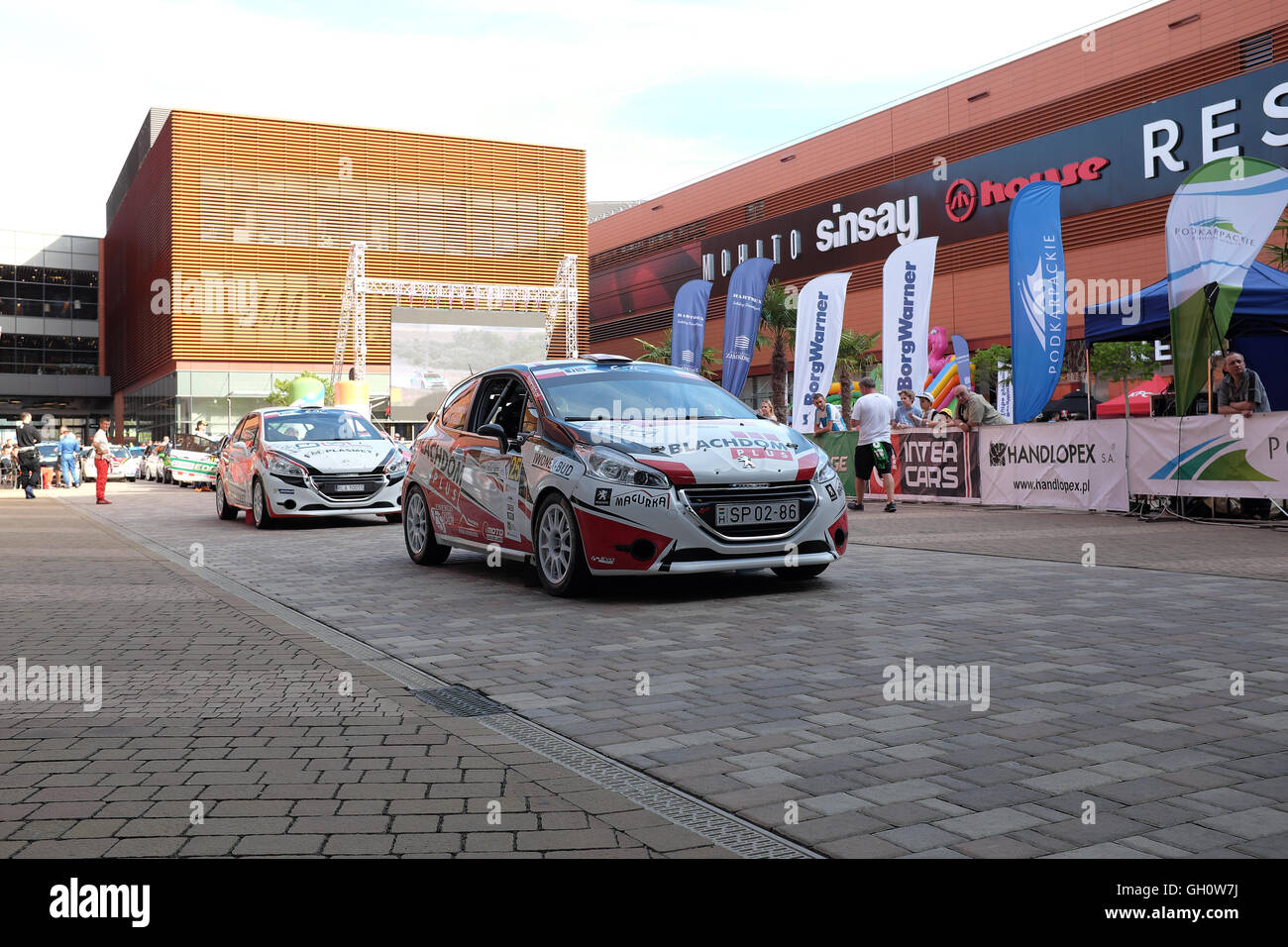 Rzeszow, Poland. 04th August, 2016. FIA European Rally Championship event in Rzeszów in Poland, cars and teams presentation Stock Photo