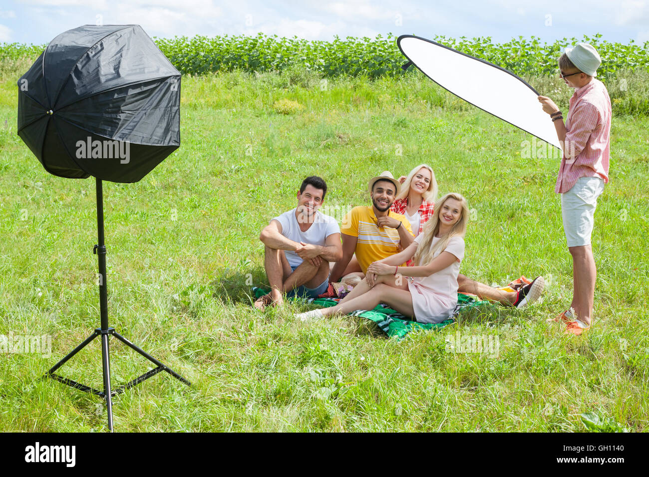 People outdoor shooting set up during photo session Stock Photo Alamy