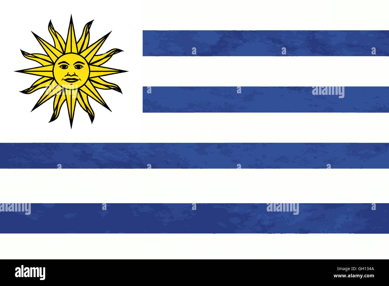 True proportions Uruguay flag with texture Stock Vector