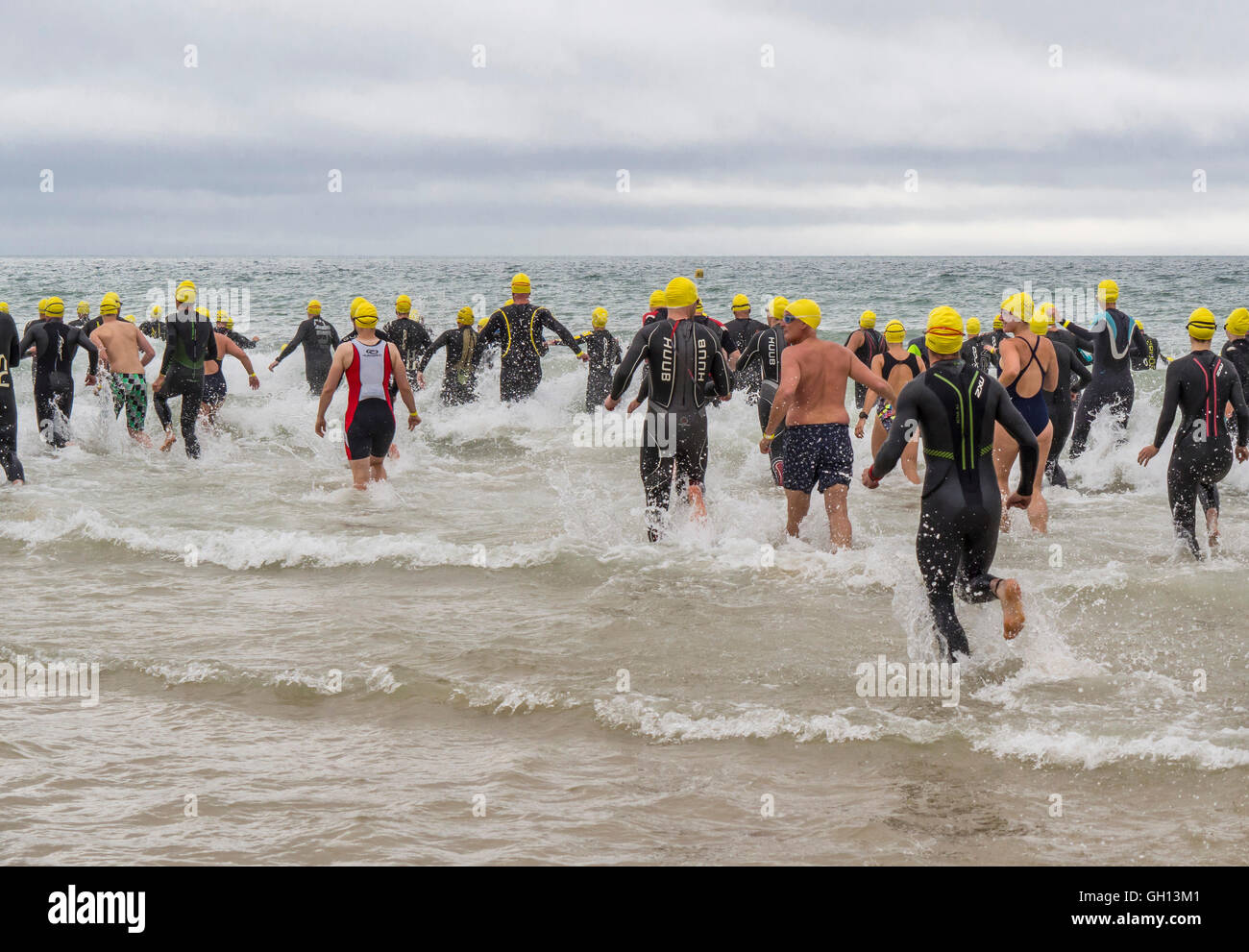 The start of the annual Pier to Pier swim at Bournemouth, UK Stock