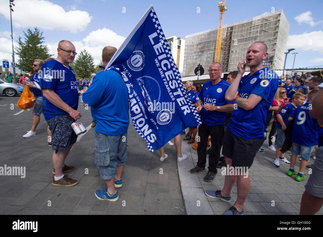 Wembley London, UK. 7th August 2016. Leicester City fill the fanzone to support their team as newly crowned Champions of England for Community Shield trophy against Manchester United. The Football Association Community Shield is contested annually between the champions of the previous Premier League season and the holders of the FA Cup at Wembley Stadium Credit:  amer ghazzal/Alamy Live News Stock Photo
