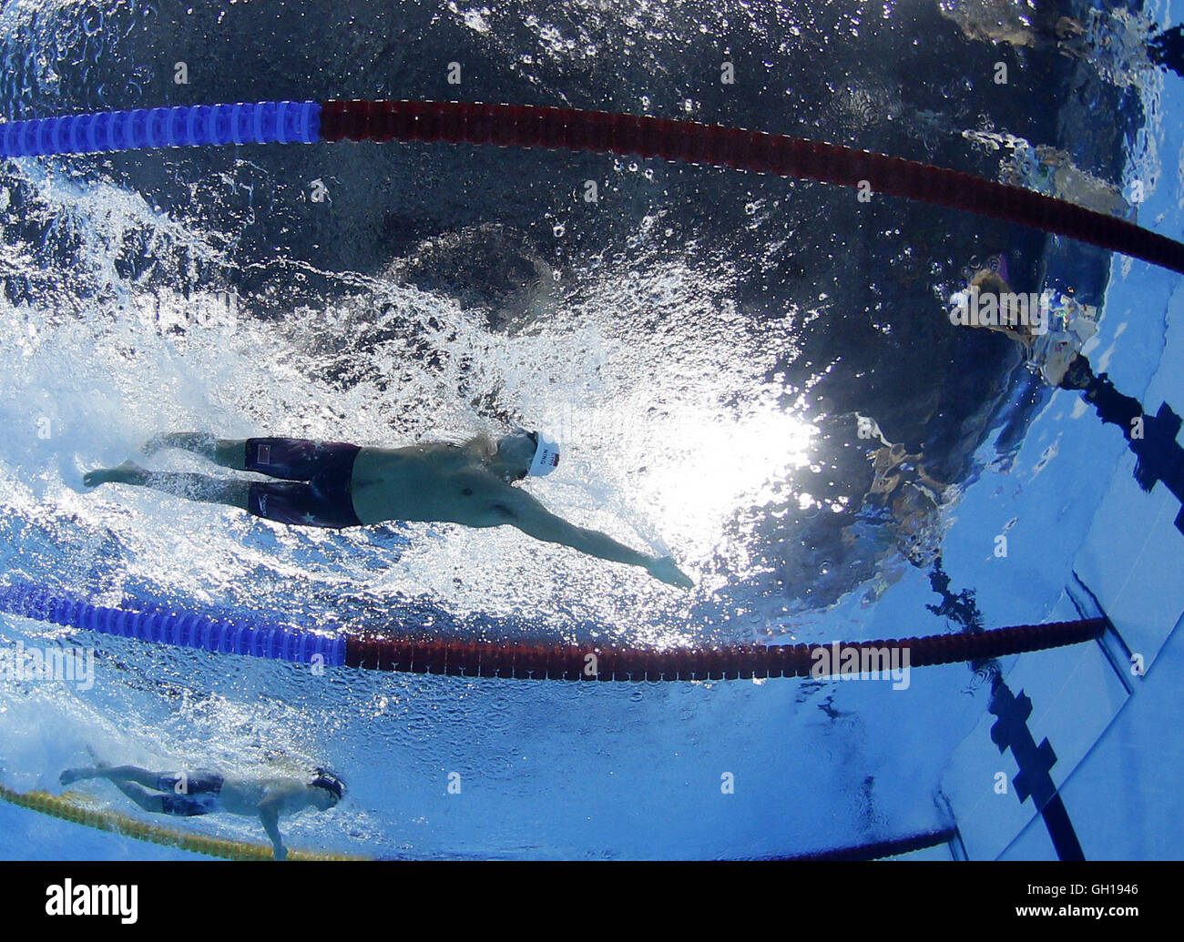 Rio de Janeiro, Brazil 07th Aug, 2016 Yu Hexin of China competes during a heat of men's 4X100m freestyle relay of swimming at the 2016 Rio Olympic Games in Rio de Janeiro, Brazil, on Aug. 7, 2016. Credit:  Xinhua/Alamy Live News Stock Photo
