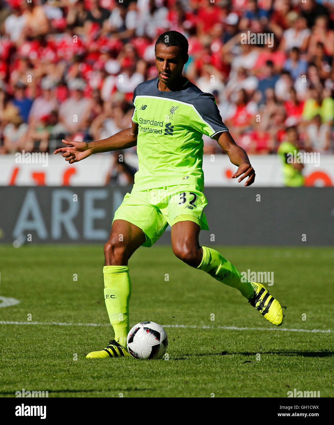 Mainz, Germany. 7th Aug, 2016. Liverpool's Joel Matip in action during the soccer test match between FSV Mainz 05 and FC Liverpool at Opel Arena in Mainz, Germany, 7 August 2016. PHOTO: RONALD WITTEK/dpa/Alamy Live News Stock Photo