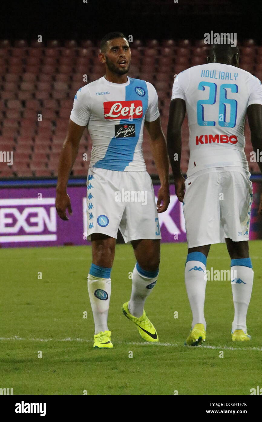Napoli, Italy. 7th August, 2016. in order from left to right:Faouzi Ghoulam and Kalidou Koulibaly (SSC NAPOLI )  during soccer match between SSC Napoli  and  Monaco    at San Paolo  Stadium in Napoli .final result Napoli vs. Monaco  5-0 Credit:  Salvatore Esposito/Alamy Live News Stock Photo