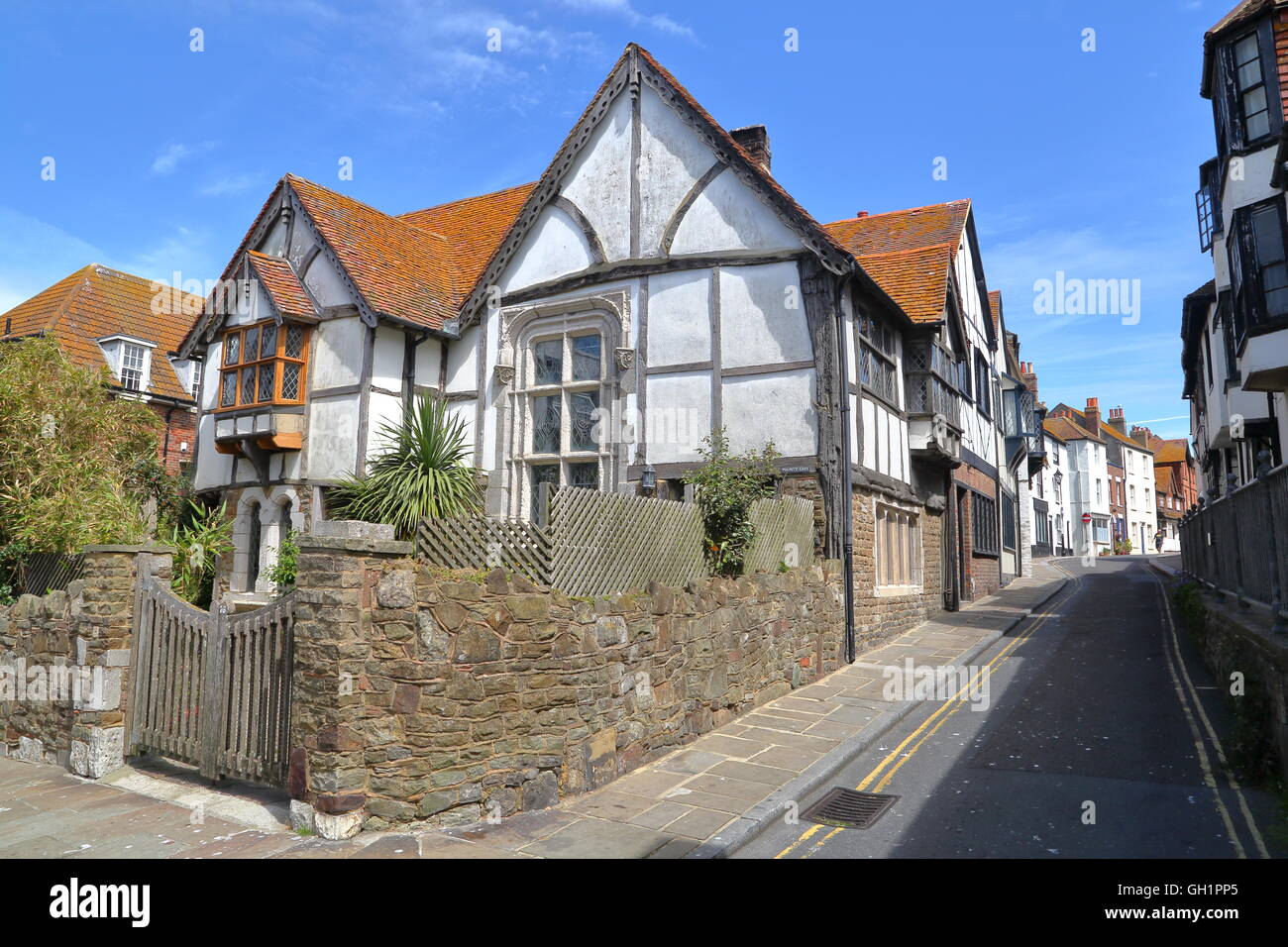 All Saints Street in Hastings Old town with 16th century timbered