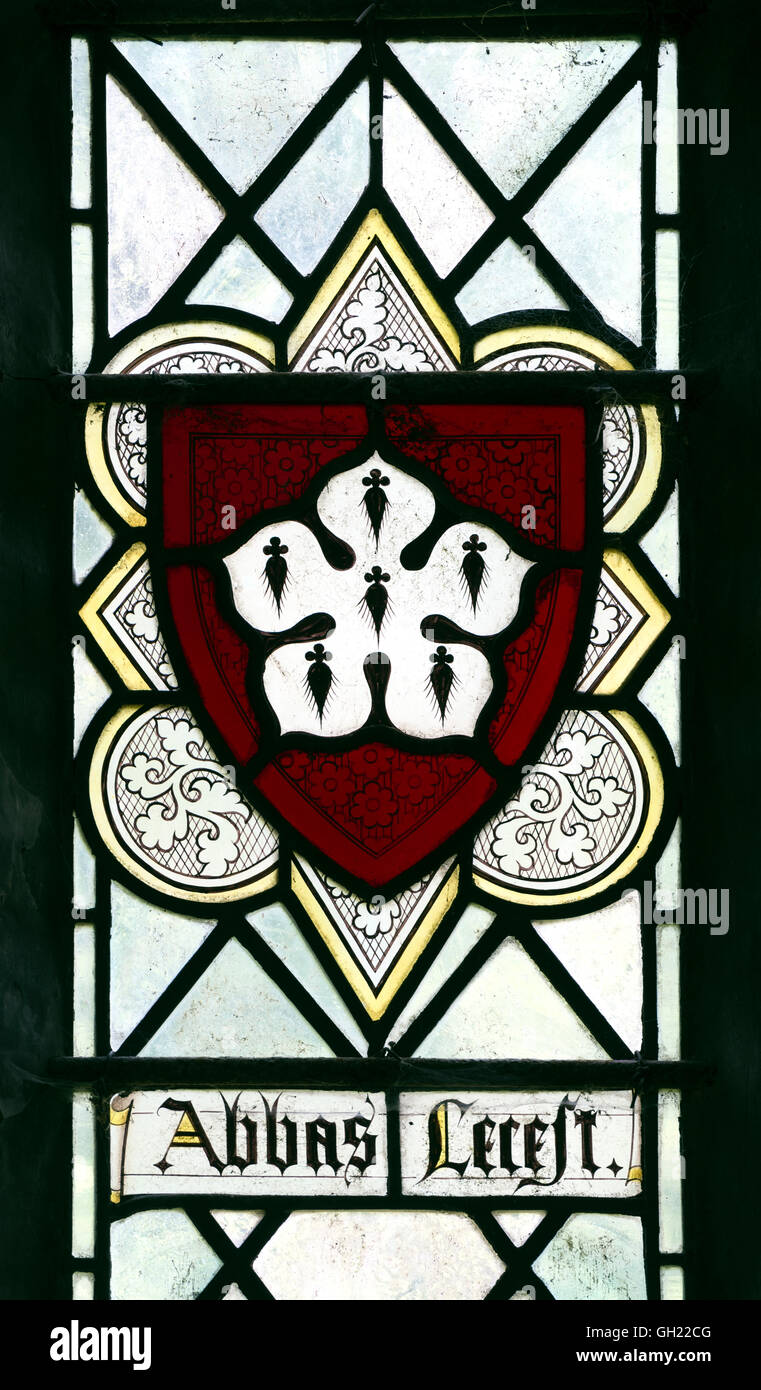 Heraldic stained glass, St. Nicholas Church, Curdworth, Warwickshire, England, UK Stock Photo