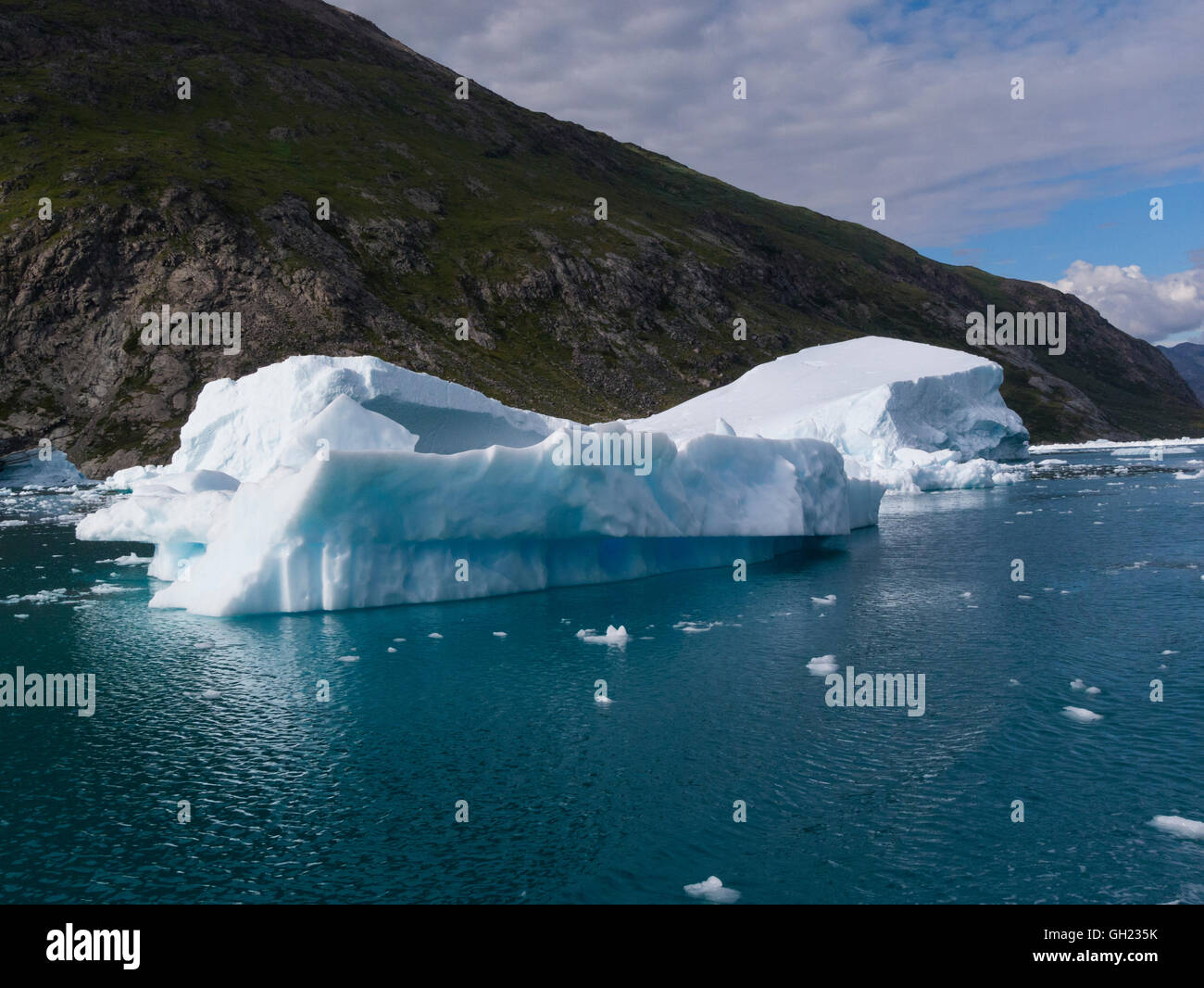 Icebergs Qooroq Ice Fjord fed from Greenland Ice Sheet glacier Tunulliarfik Fjord Southern Greenland a spectacular natural view of awesome beauty Stock Photo