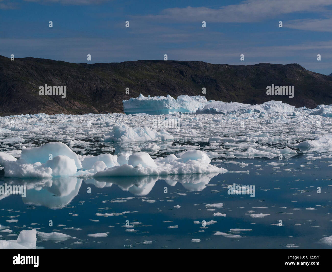 Icebergs Qooroq Ice Fjord fed from Greenland Ice Sheet glacier