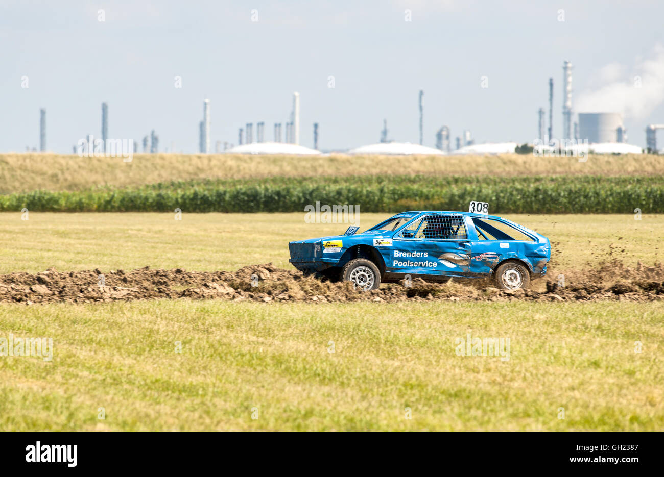 stock cars racing on a dirt track Stock Photo