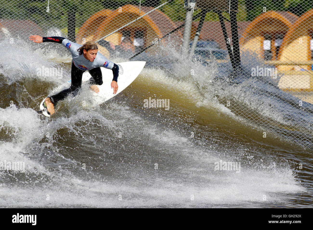 Surfer at Red Bull Unleashed competition Surf Snowdonia Stock Photo Alamy