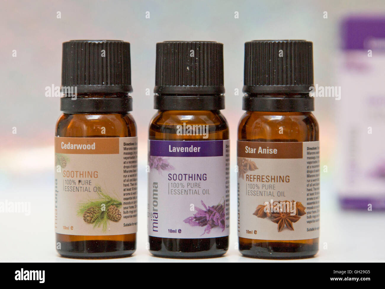 Bottles of aromatherapy oils, London Stock Photo Alamy