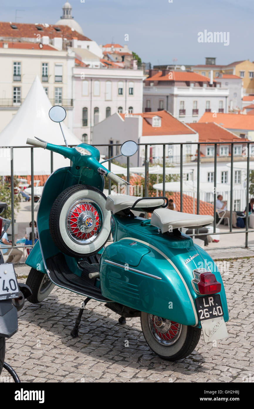 green Vespa sprint scooter in Lisbon, Portugal Stock Photo Alamy