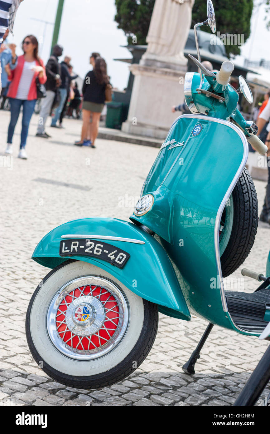 green Vespa sprint scooter in Lisbon, Portugal Stock Photo Alamy