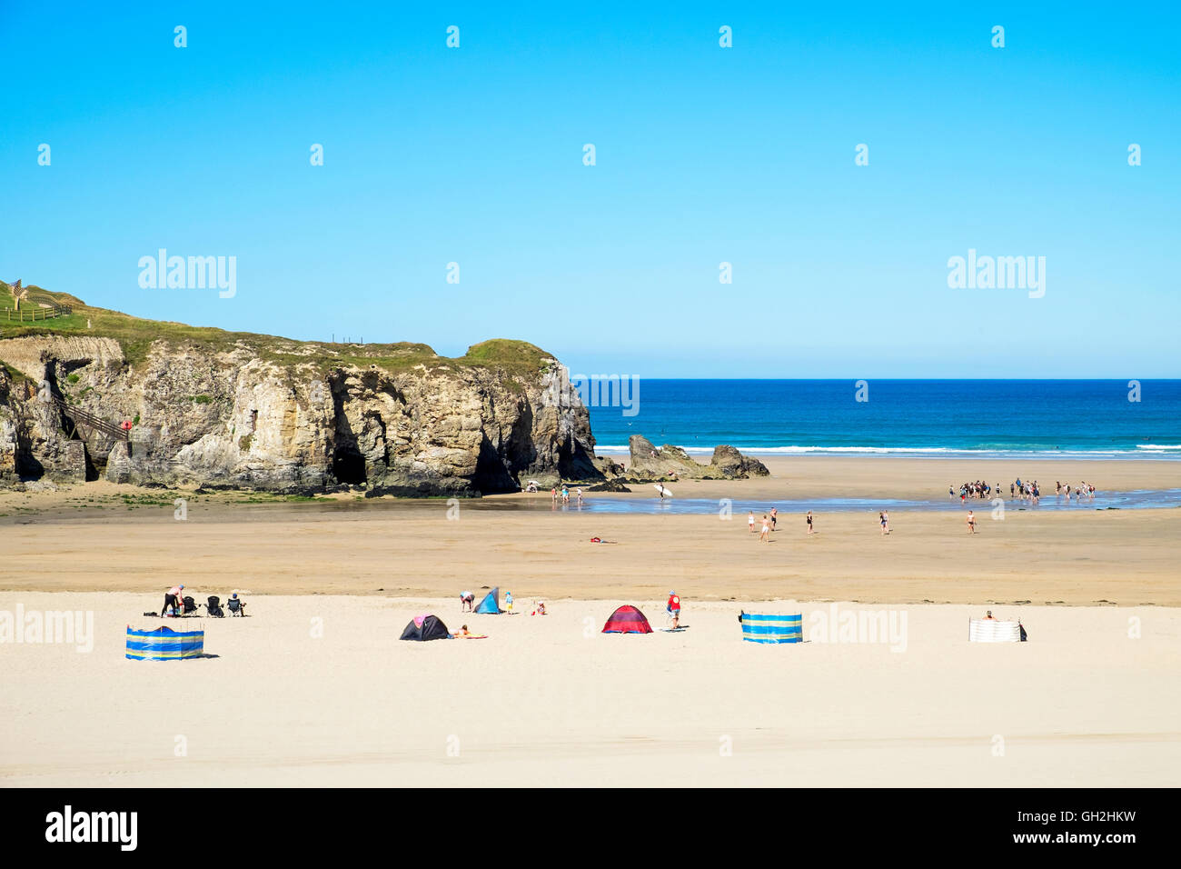 Perranporth beach in Cornwall, England, UK Stock Photo