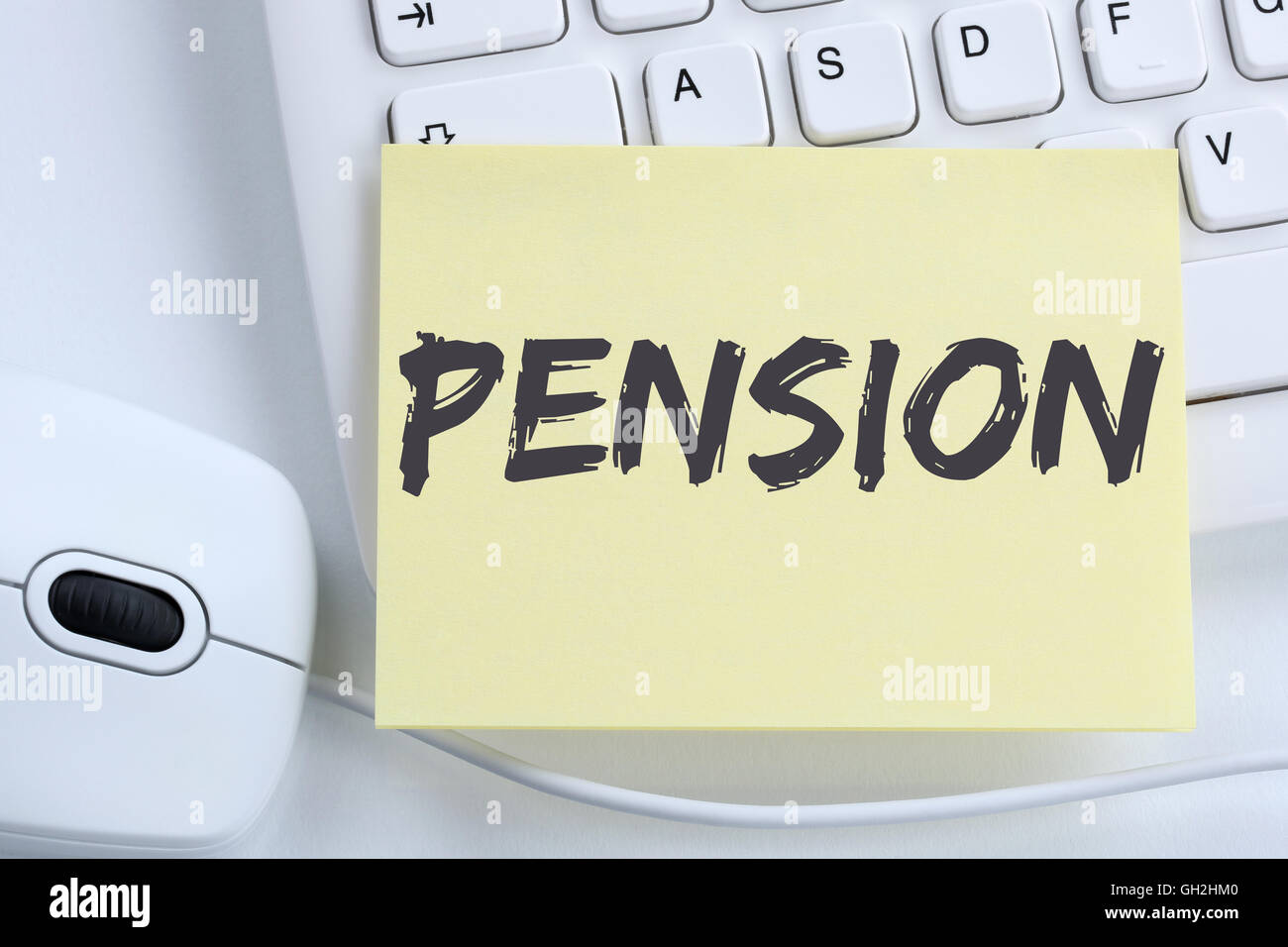Pension retirement business concept office computer keyboard Stock