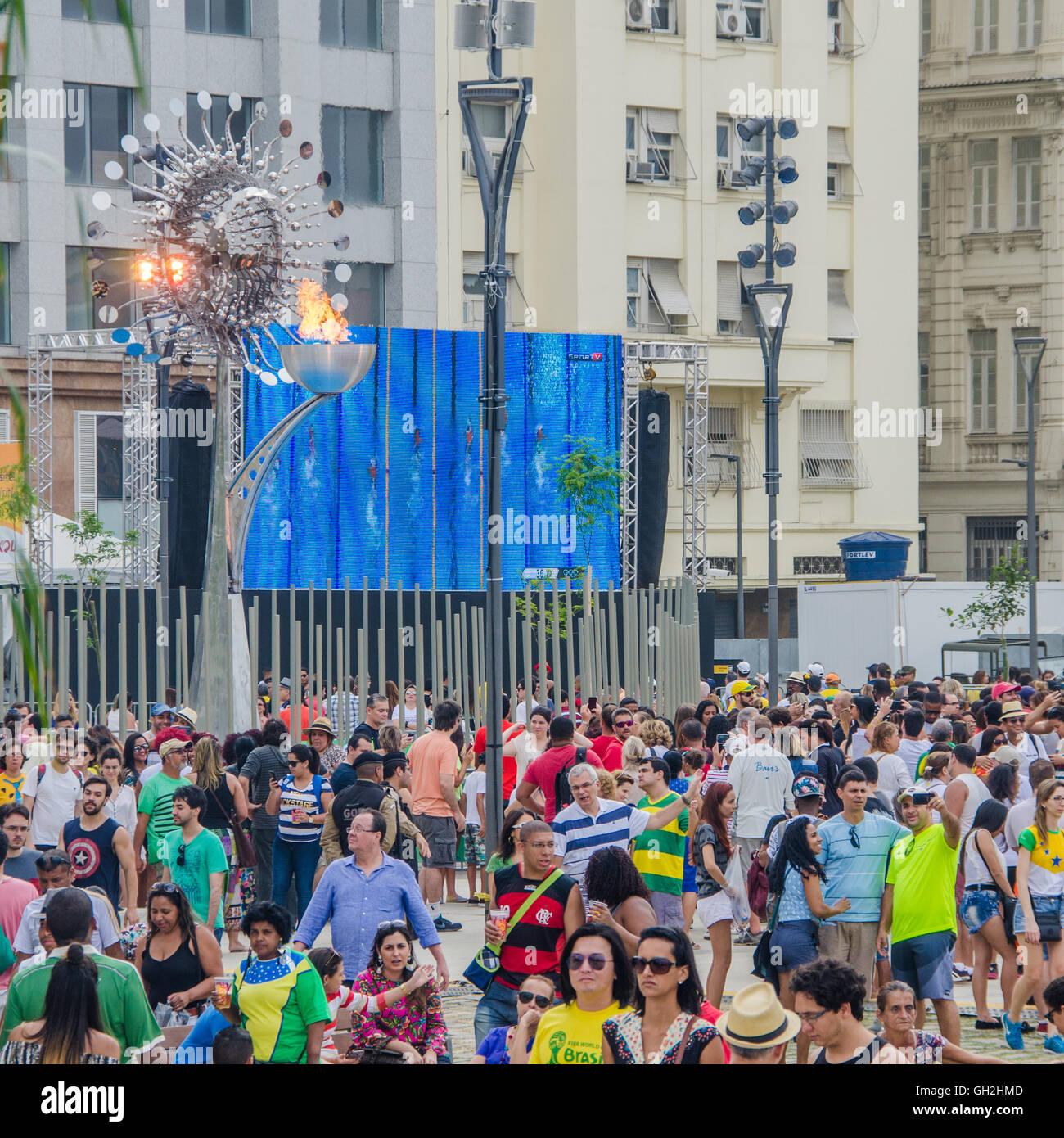 The Rio Olympic Cauldron for the 2016 Rio Games is situated in the Olympic Boulevard of the city. Stock Photo