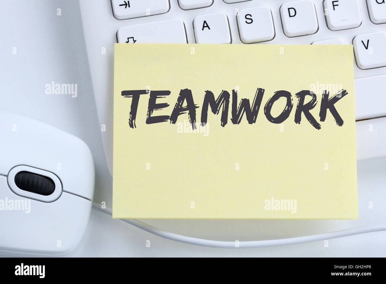 Teamwork team working together business concept success office computer keyboard Stock Photo