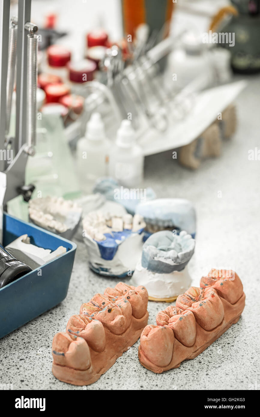 Technical shots of model on a dental prosthetic laboratory Stock Photo