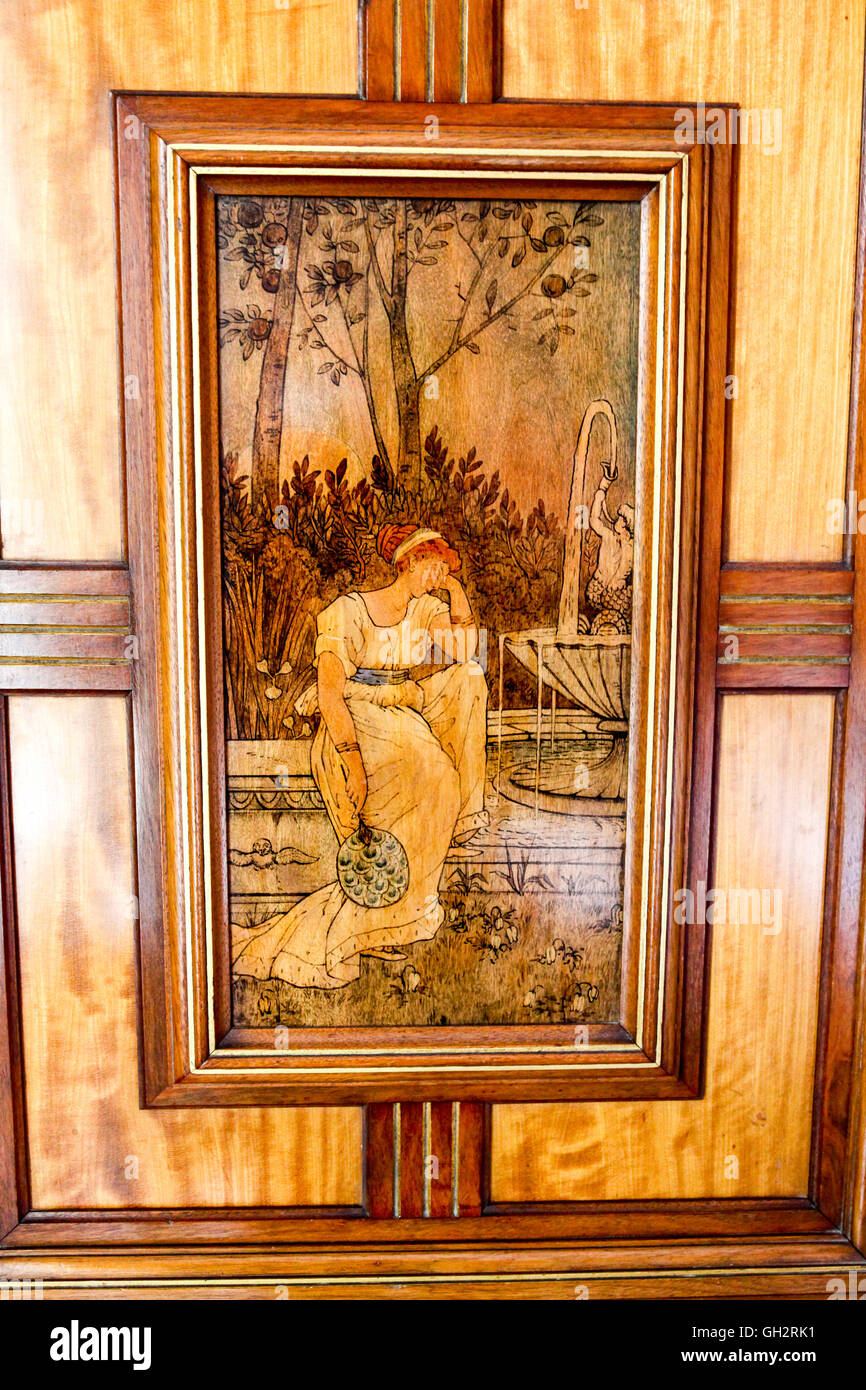An ornate inlaid wooden marquetry panel at Ingestre Hall Ingestre Staffordshire England UK Stock Photo