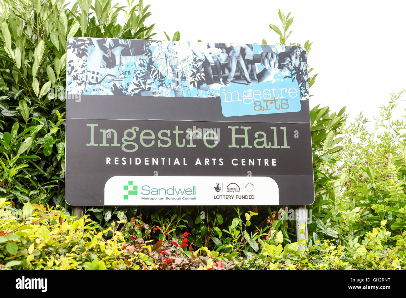 A sign outside Ingestre Hall Residential Arts Centre Ingestre Staffordshire England UK Stock Photo