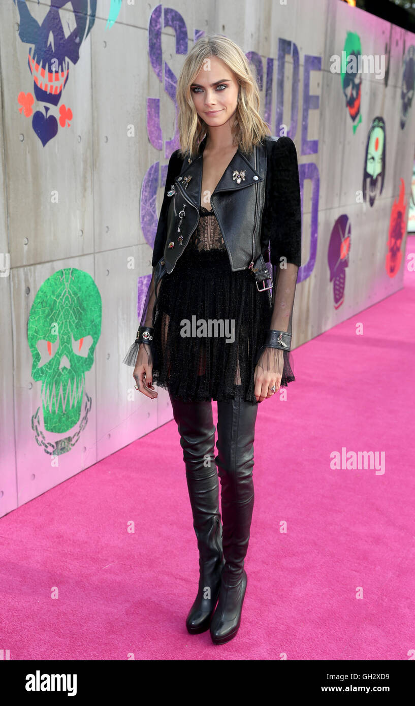 Cara Delevingne arriving for the Suicide Squad European Premiere, at the Odeon Leicester Square, London. PRESS ASSOCIATION Photo. Picture date: Wednesday August 3, 2016. See PA story SHOWBIZ Suicide. Photo credit should read: Daniel Leal-Olivas/PA Wire Stock Photo