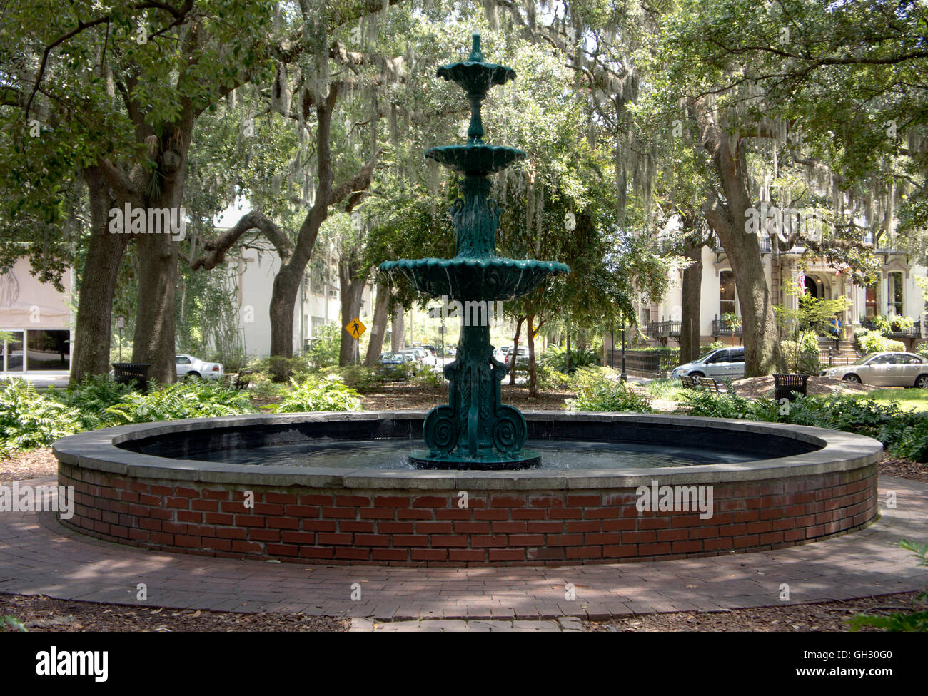 Semiquincentenary (250th anniversary) Fountain in Lafayette Square.  Savannah, Georgia. Stock Photo
