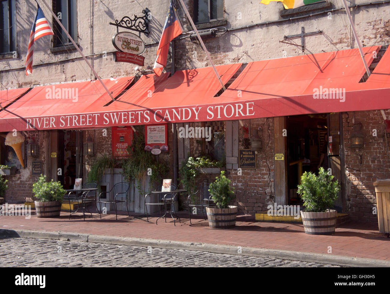 River Street retail shops along the riverwalk in Savannah,