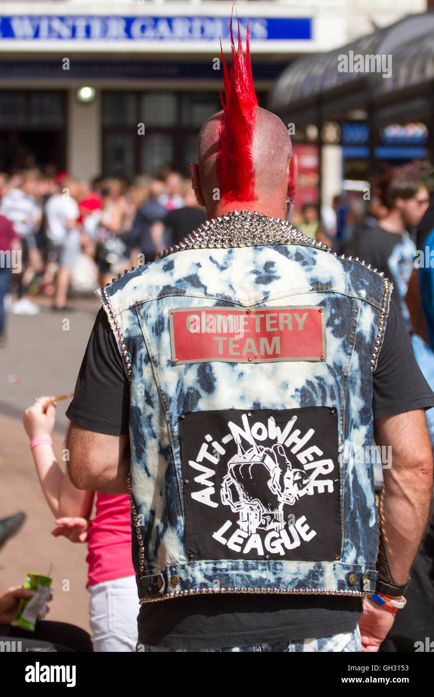 'A punk rock rebel rebelling rebellion Blackpool festival.ver spike spiked spiky mohican mohawk hair hairstyle outlaw steampunk doc martens rock rocker Stock Photo