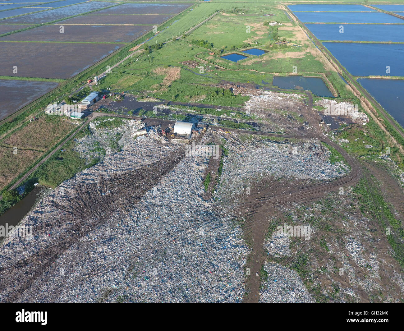 View landfill bird'seye view. Landfill for waste storage. View from