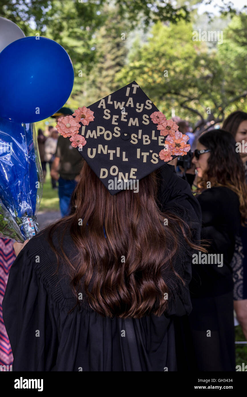 university students attending graduation ceremony at Sonoma State University in Rohnert Park in Sonoma County in California United States Stock Photo