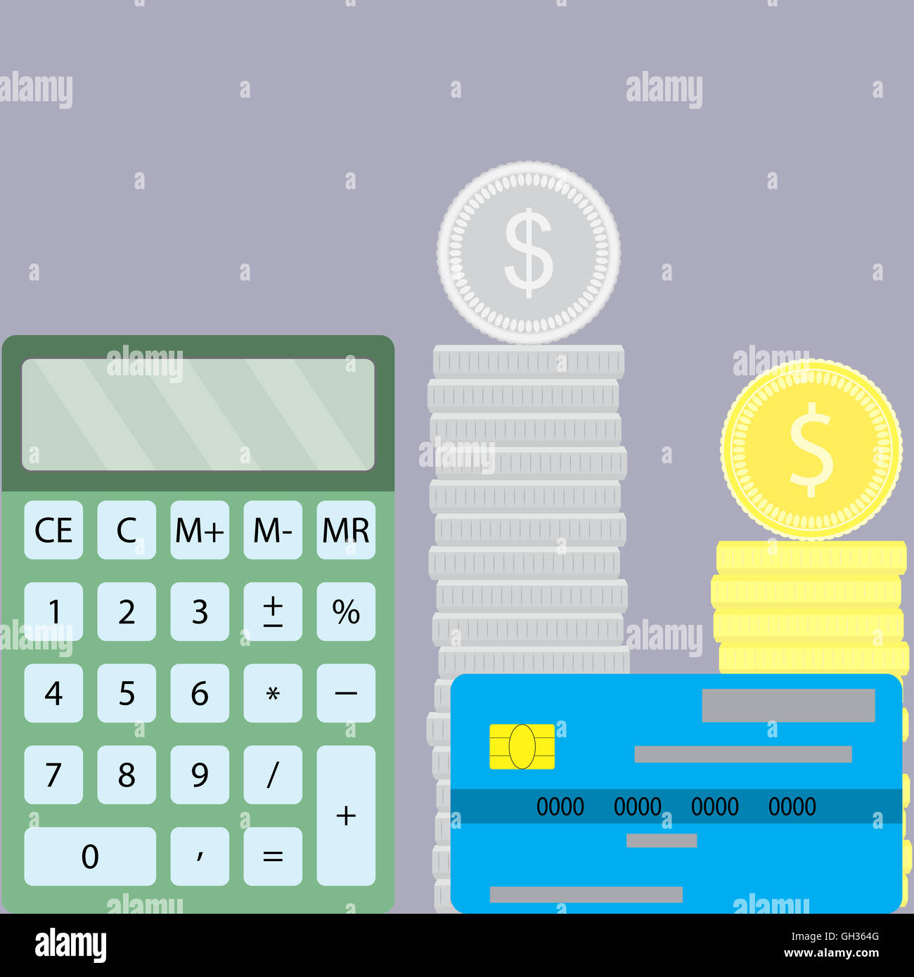 Counting finance design flat. Accounting and calculator, money coins ...