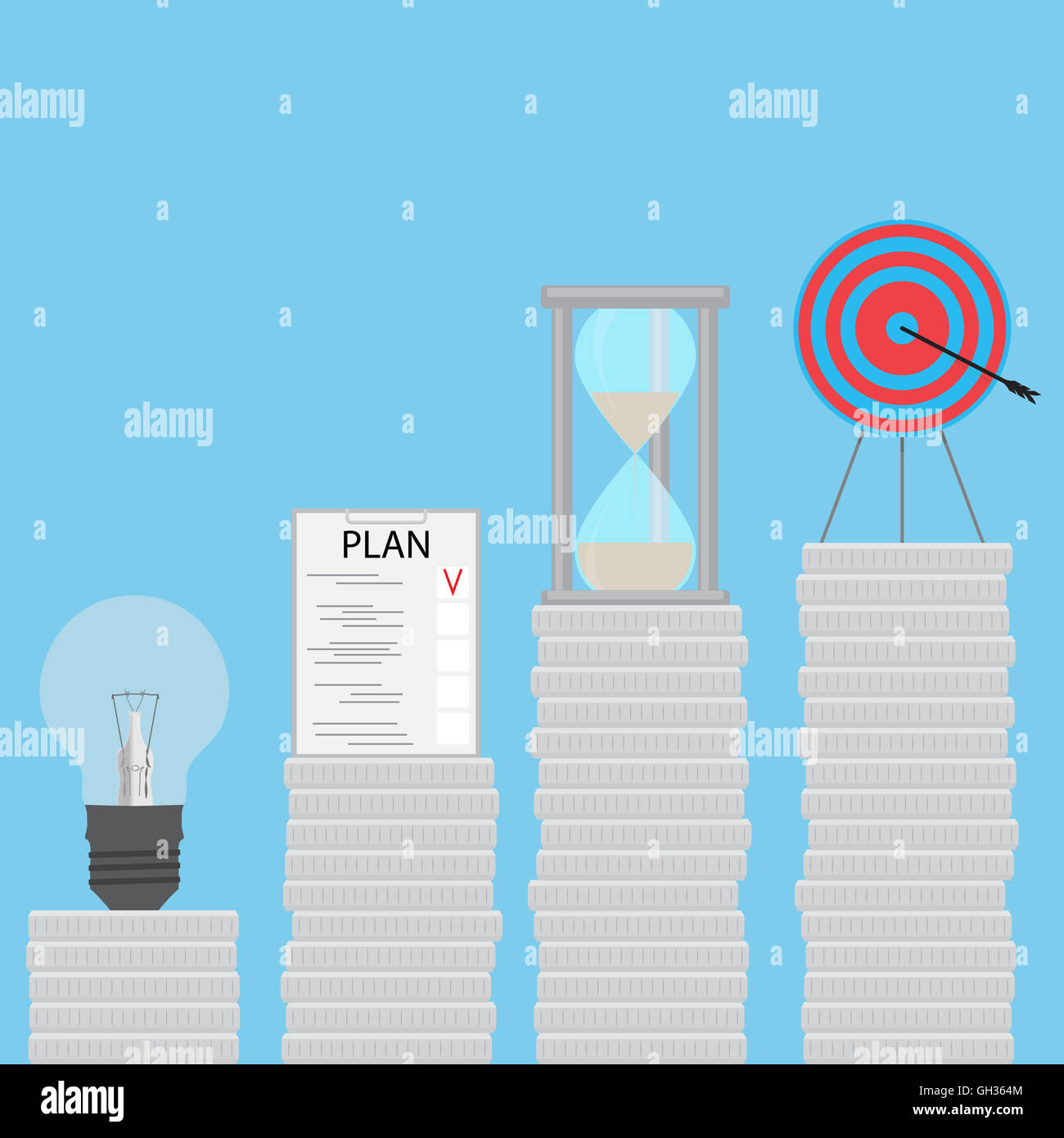 Coin stairs to goal. Step by step, stairs to step up, idea and plan ...