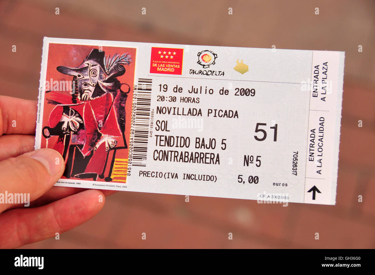 geography / travel, Spain, admission ticket to the bullring Las Ventas,  Madrid, Additional-Rights-Clearance-Info-Not-Available Stock Photo - Alamy