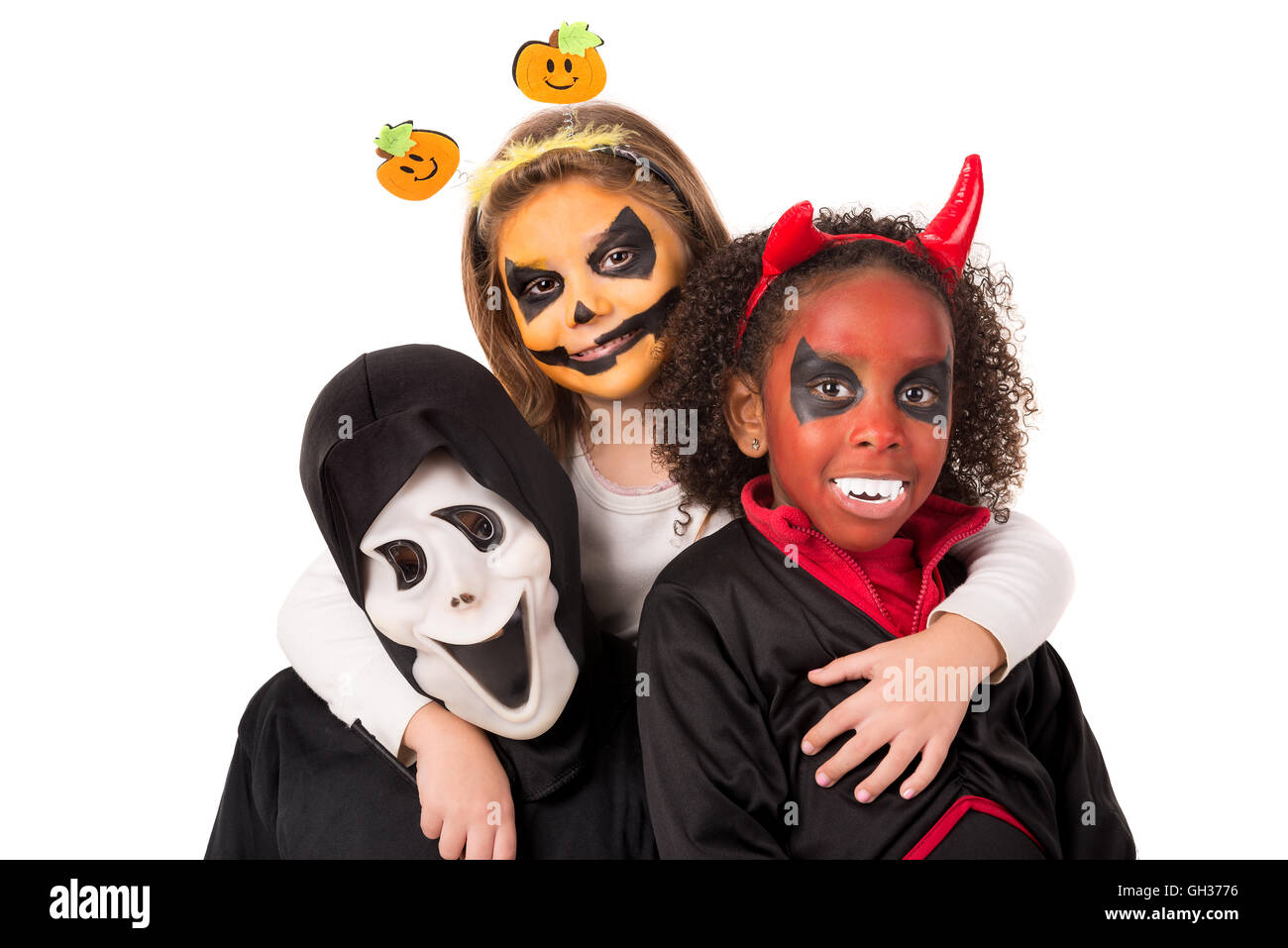 Kids posing in Halloween costumes isolated in white Stock Photo - Alamy