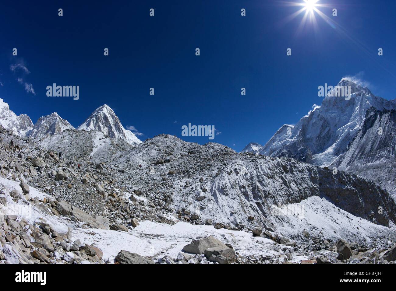 Khumbu glacier with Nuptse, Sagarmatha National Park, Solukhumbu District, Nepal, Asia Stock Photo