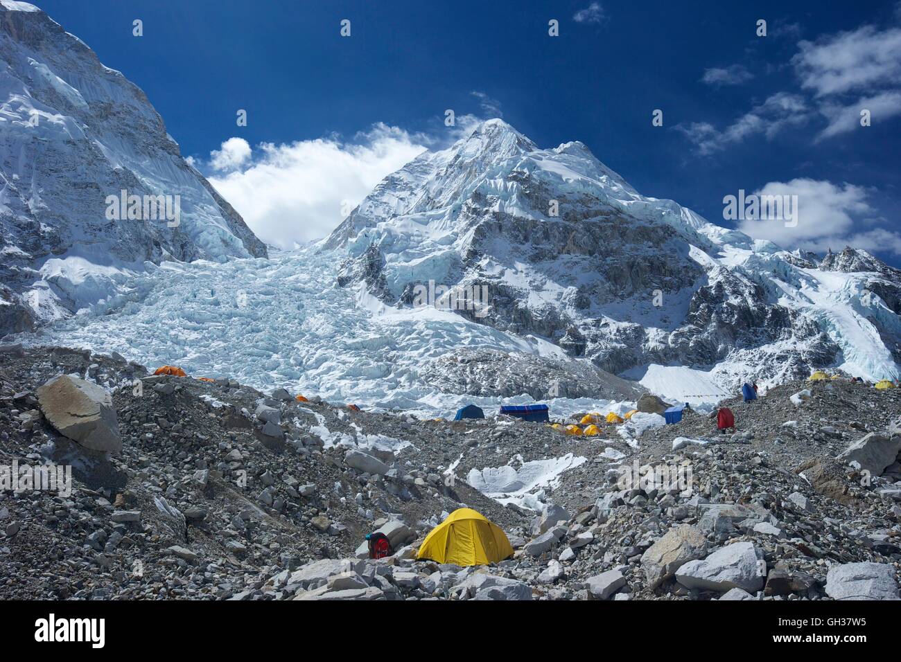 Khumbu icefall from Everest Base Camp, Sagarmatha National Park, Solukhumbu District, Nepal, Asia Stock Photo