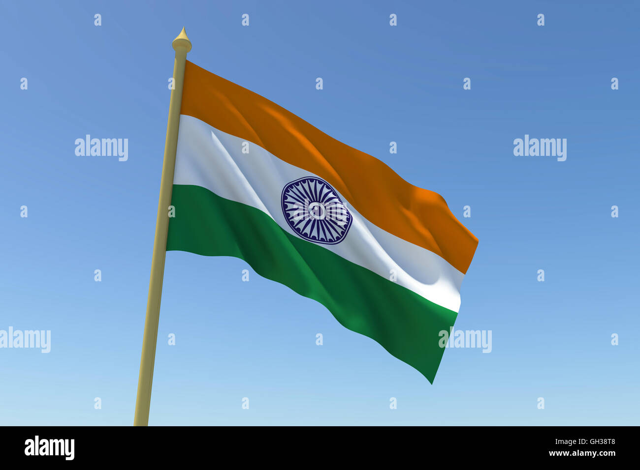 The national flag of India waving in the wind. Stock Photo