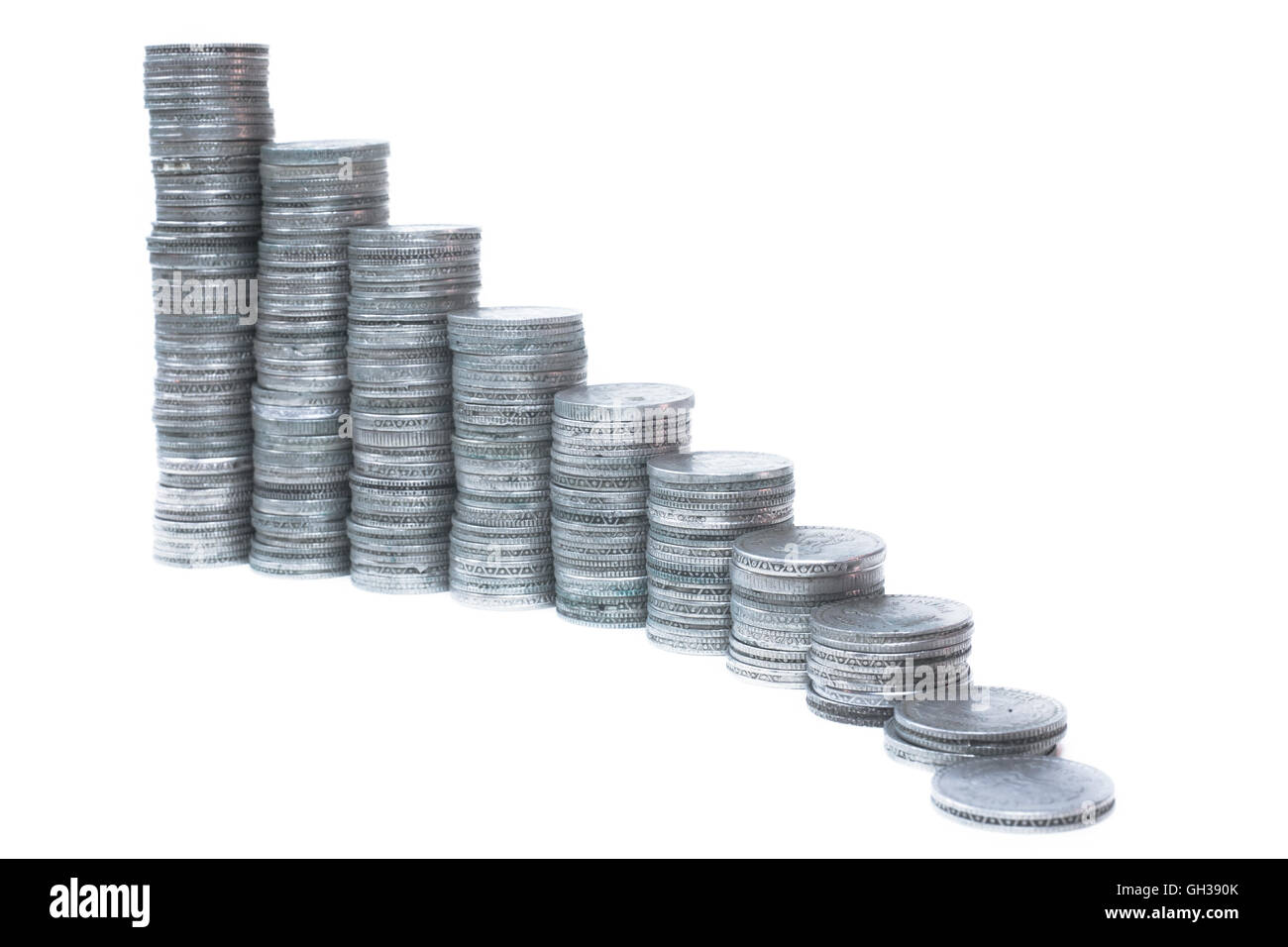 A rising graph made of silver coins. Stock Photo