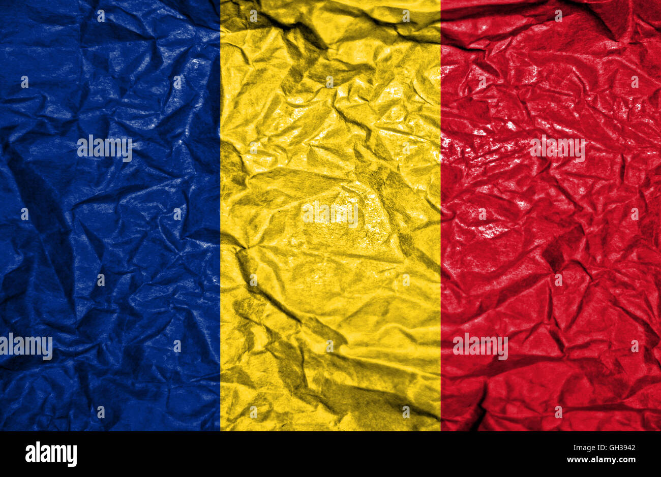 Romania vintage flag on old crumpled paper background Stock Photo - Alamy