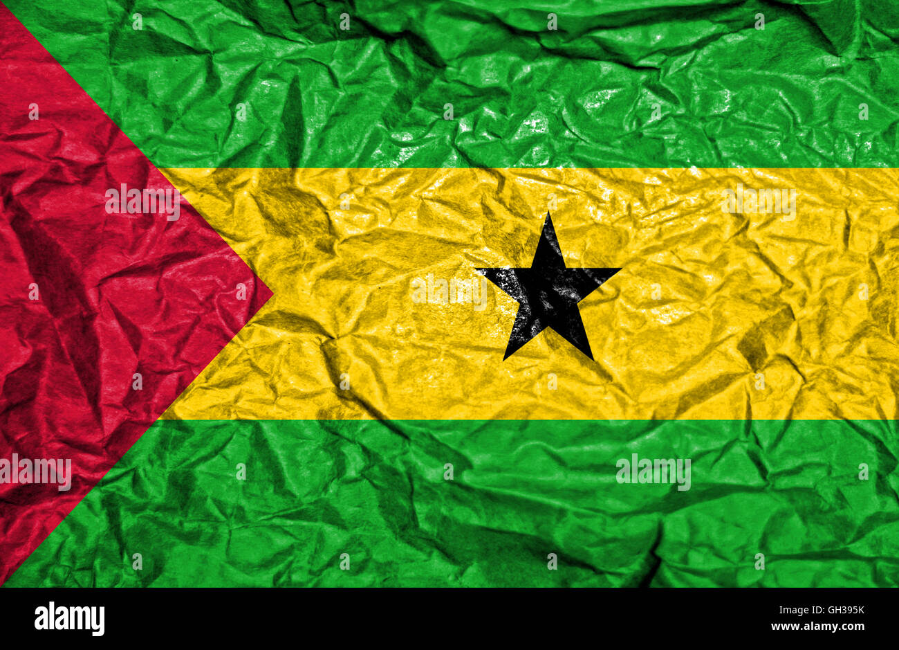 Sao Tome and Principe vintage flag on old crumpled paper background