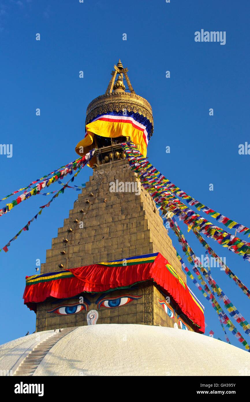 All seeing eyes of the Buddha, Boudhanath Stupa, Kathmandu, Nepal, Asia Stock Photo