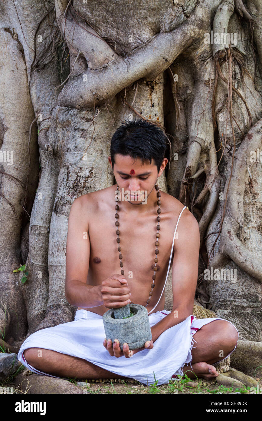 A young Indian doctor preparing traditional ayurvedic, herbal medicine Stock Photo Alamy