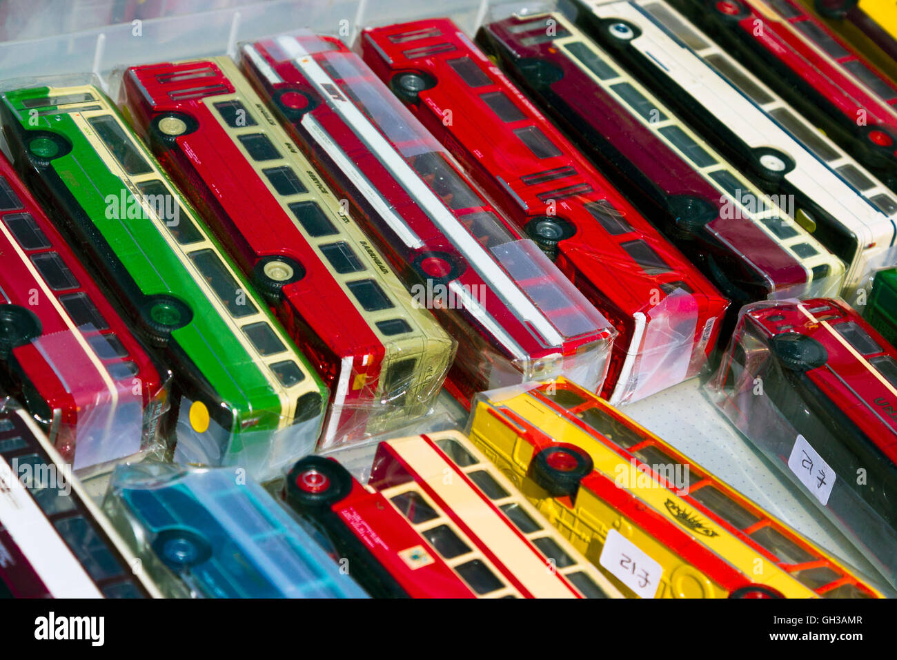 Collection of model vintage buses for sale Stock Photo