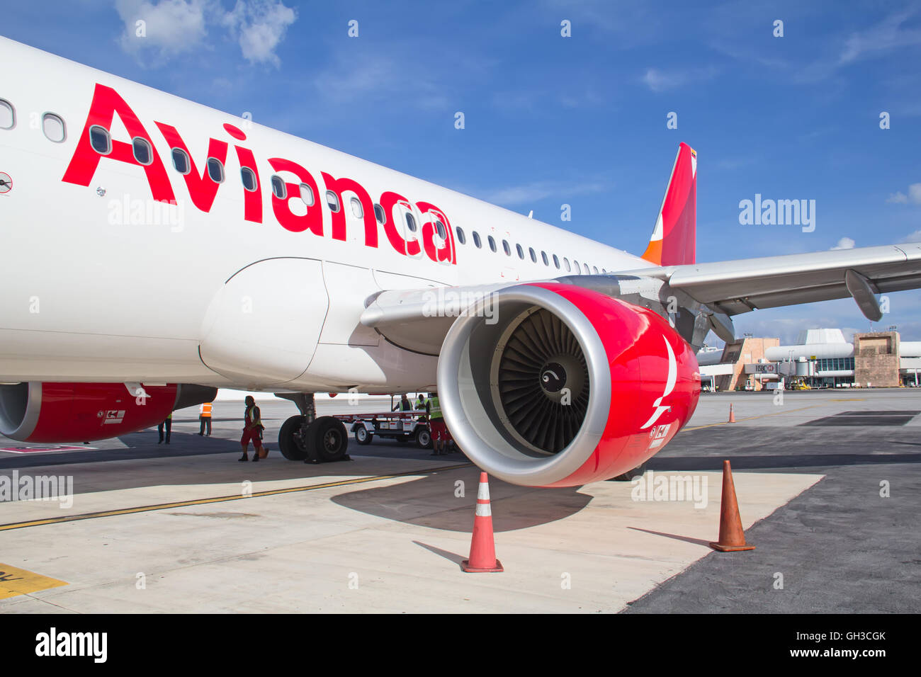 CANCUN - OCTOBER 19: Avianca A-320 disembarking passengers after arriving to Cancun on October 19, 2014 in Cancun, Mexico. Avian Stock Photo
