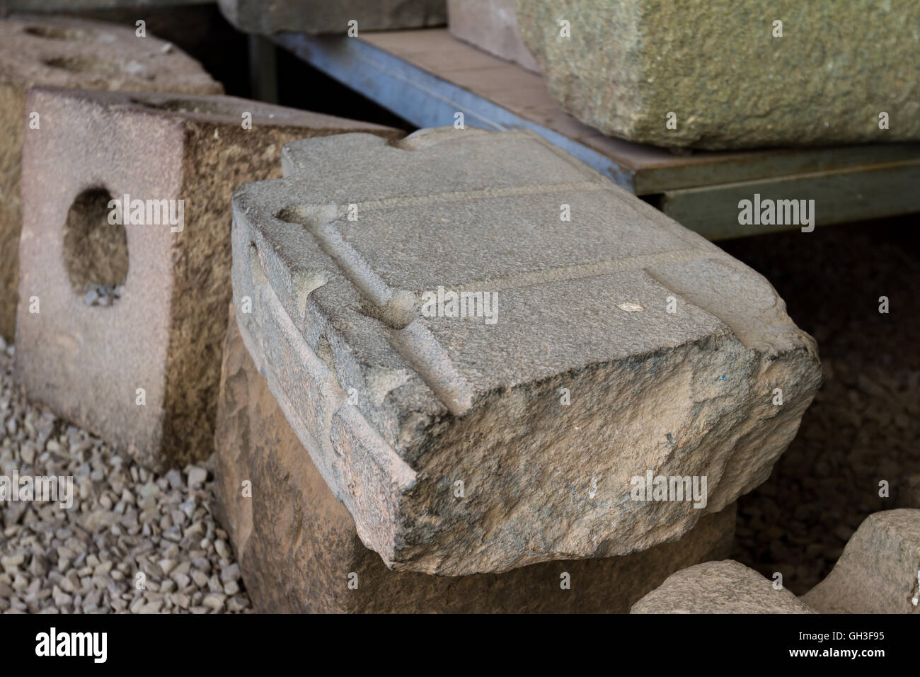 intriguing construction methods used by the incas using large blocks of stone stacked perfectly and precisely cut used here for Stock Photo