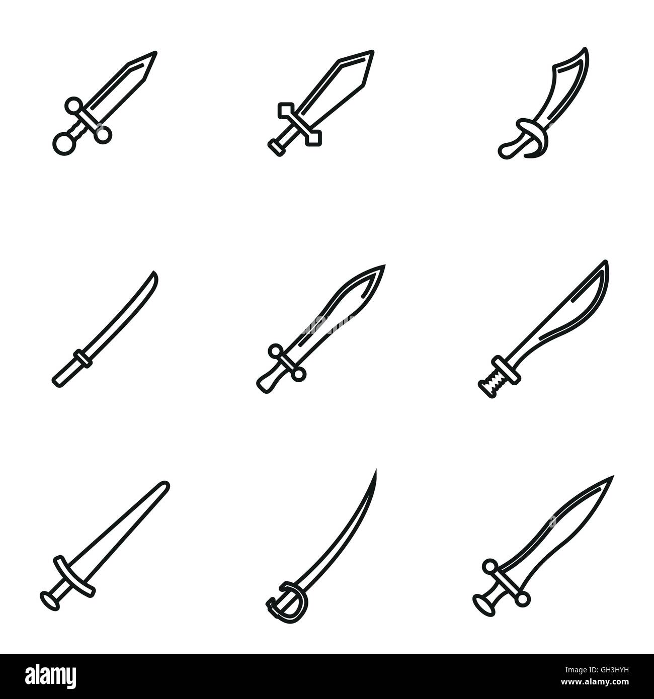 Vector line sword icon set on white background Stock Vector Image & Art ...