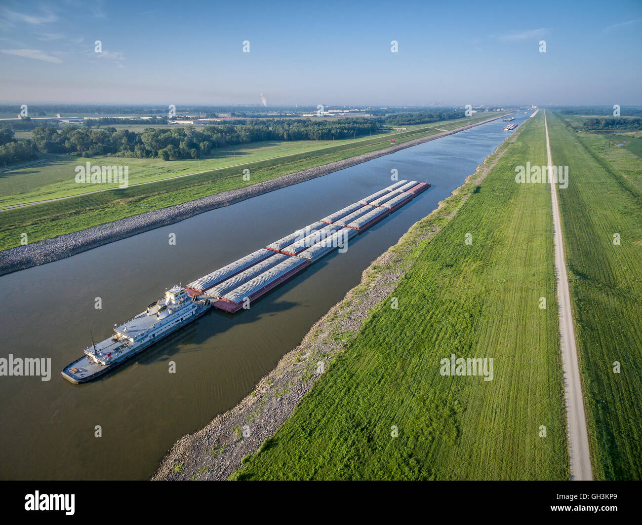 barges on Chain of Rocks Canal of MIssissippi River above St Louis ...