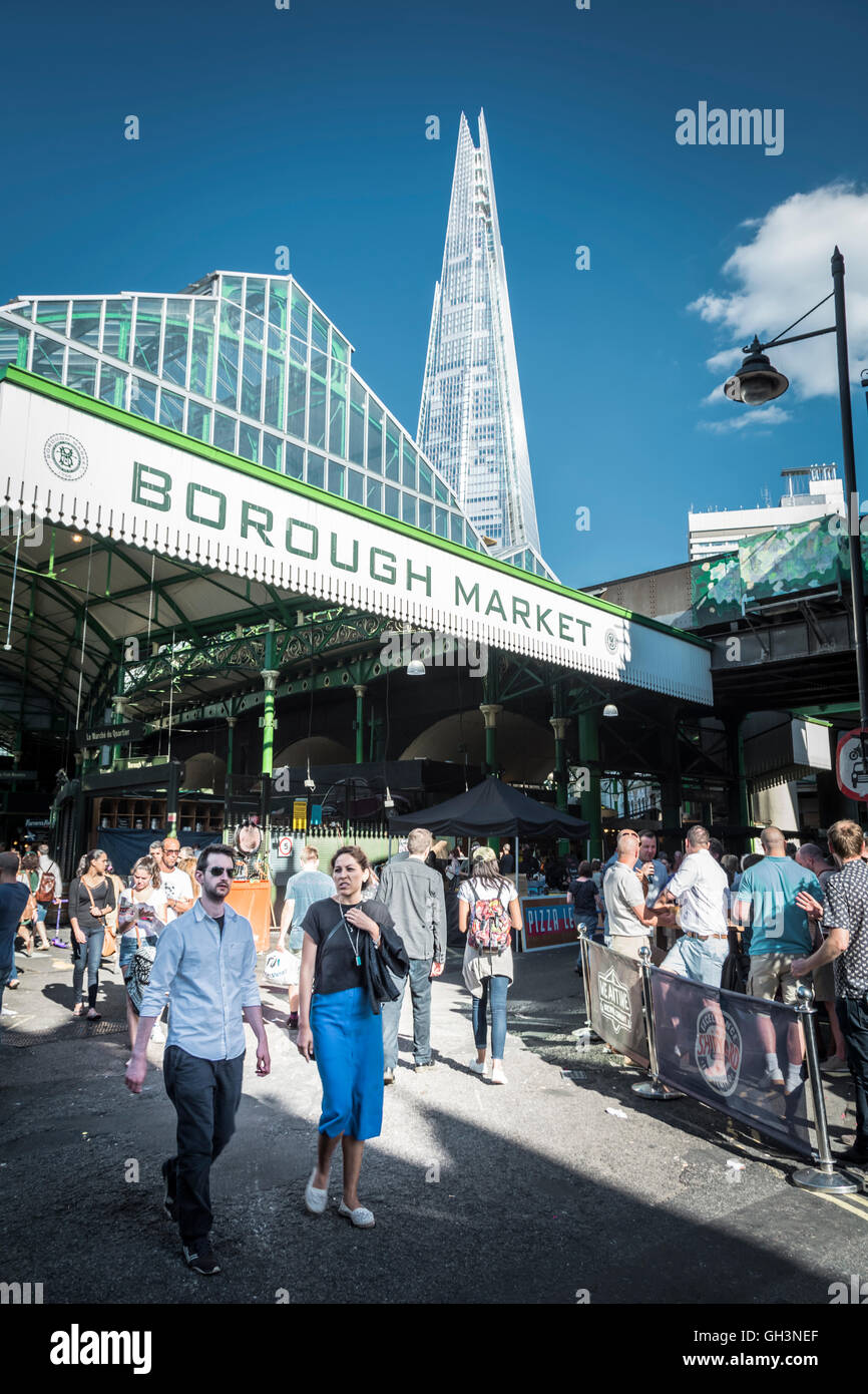 A view of the Shard from the famous Borough Market in SE London, England, UK Stock Photo