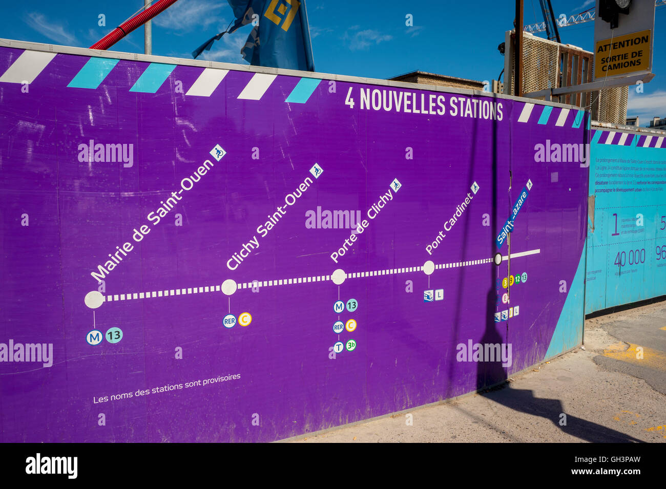 Paris, France, Detail, Construction SIte, Sign, New Metro Line No. 14, Porte  de Clichy, construction métro Paris, French metro RATP Stock Photo - Alamy